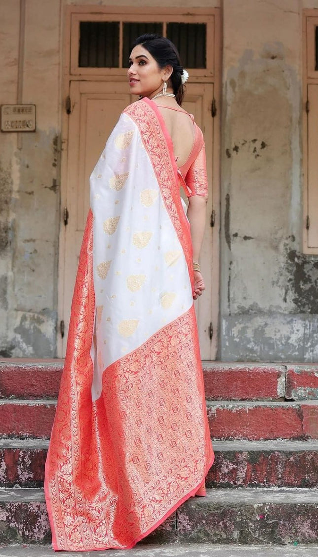 White Soft Banarasi Silk Saree