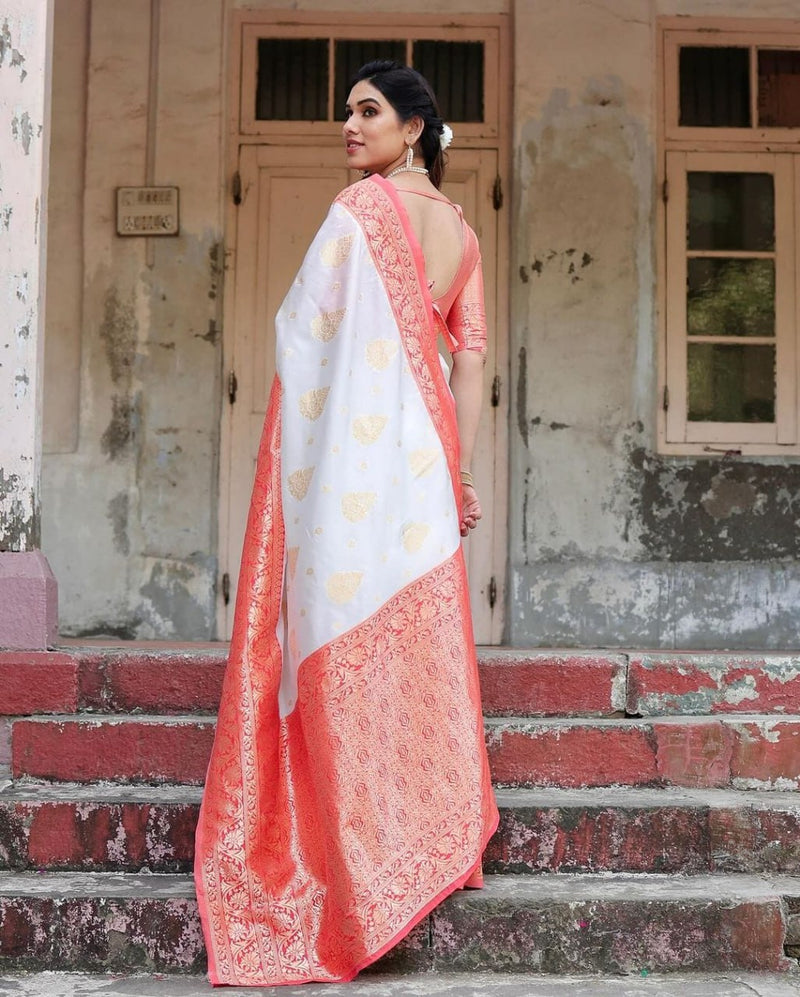 White Soft Banarasi Silk Saree