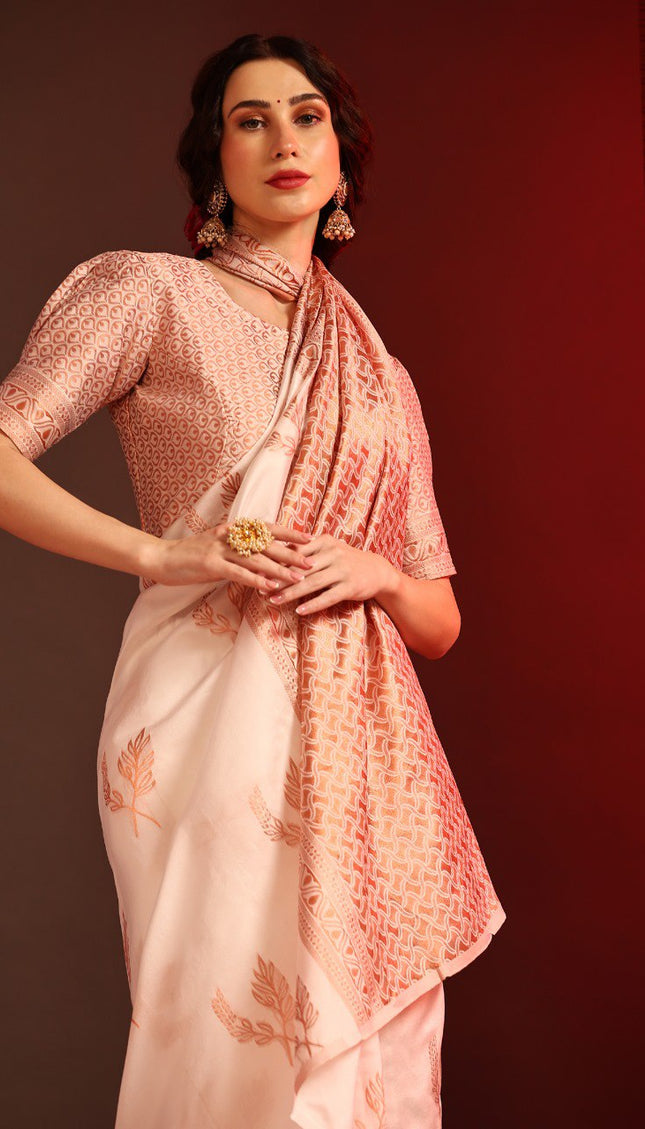 Peach Banarasi Silk Saree