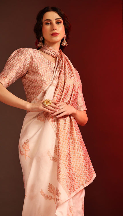 Peach Banarasi Silk Saree