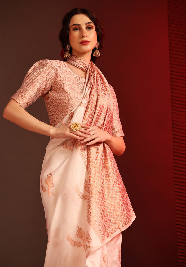 Peach Banarasi Silk Saree