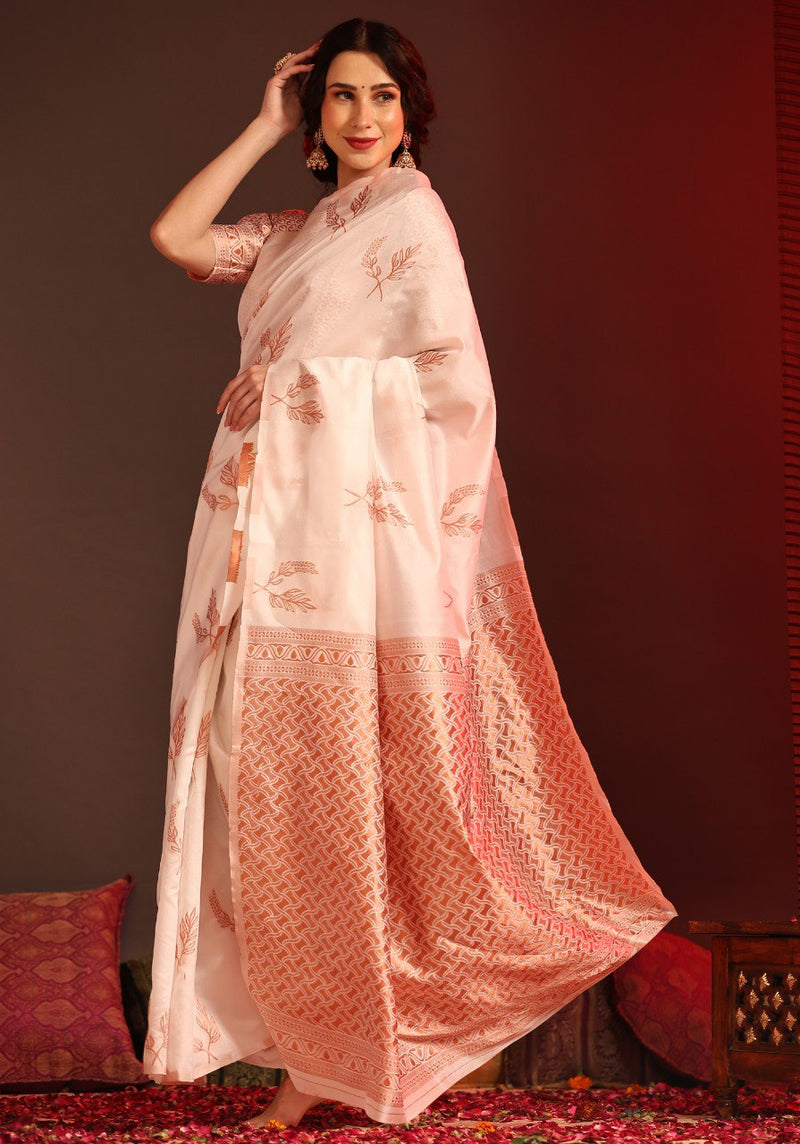 Peach Banarasi Silk Saree