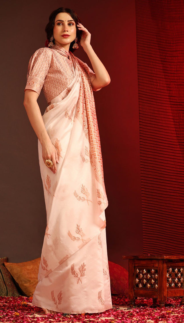 Peach Banarasi Silk Saree