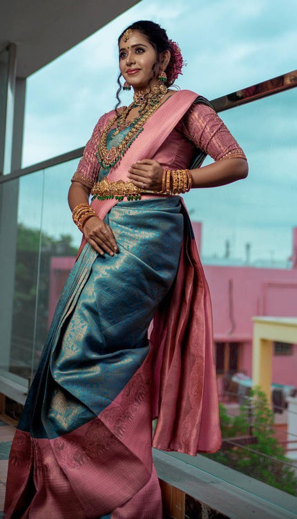 Alluring Firozi Soft Silk Saree