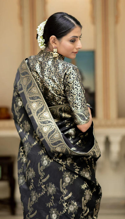 Charming Black Color Soft Banarasi Silk Saree