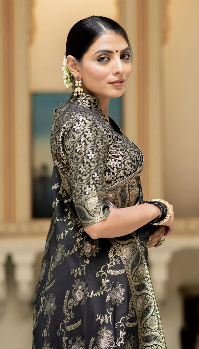 Charming Black Color Soft Banarasi Silk Saree