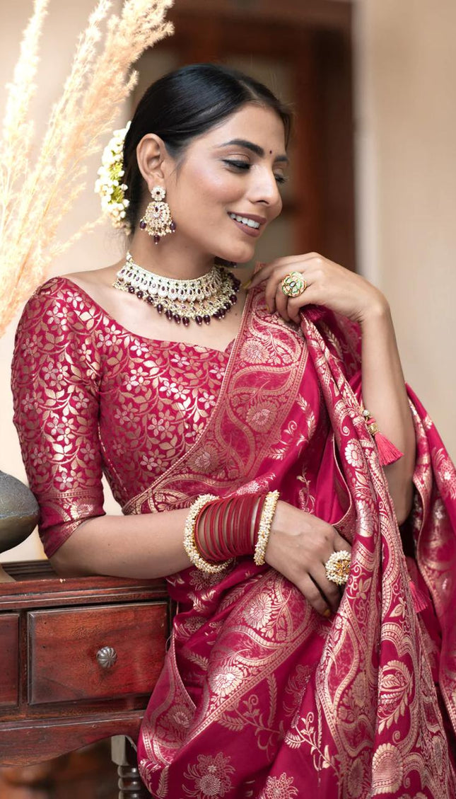 Chatoyant Dark Pink Soft Silk Saree
