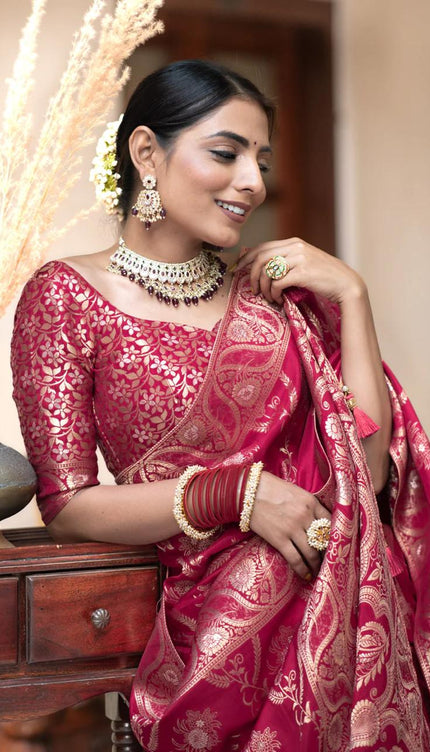 Chatoyant Dark Pink Soft Silk Saree