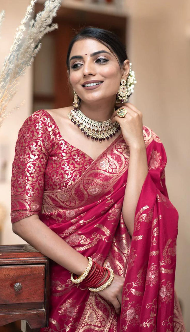 Chatoyant Dark Pink Soft Silk Saree