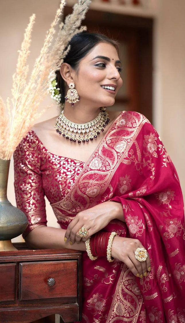 Chatoyant Dark Pink Soft Silk Saree