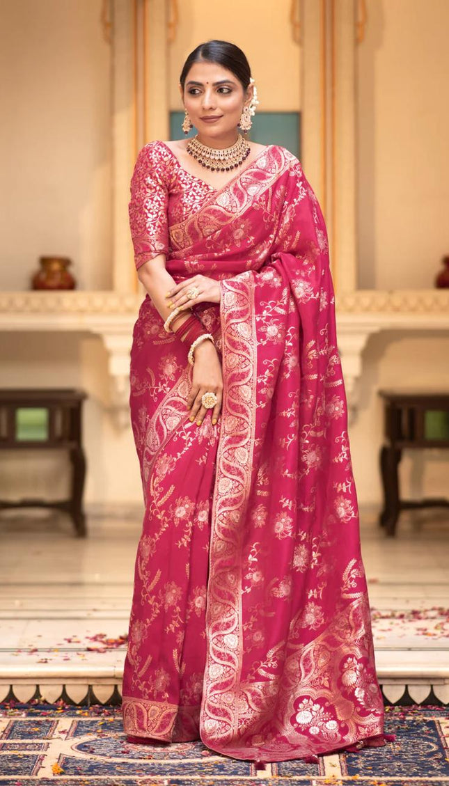 Chatoyant Dark Pink Soft Silk Saree
