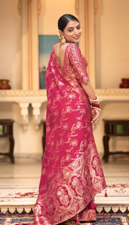 Chatoyant Dark Pink Soft Silk Saree