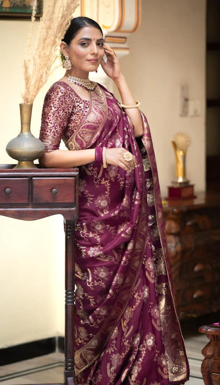 Preferable Wine Soft Silk Saree