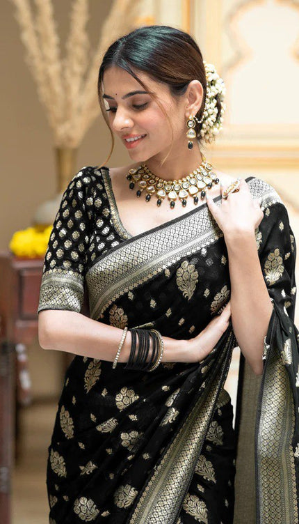 Picturesque Black Banarasi Silk Saree