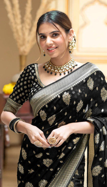 Picturesque Black Banarasi Silk Saree