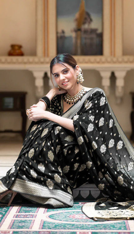 Picturesque Black Banarasi Silk Saree