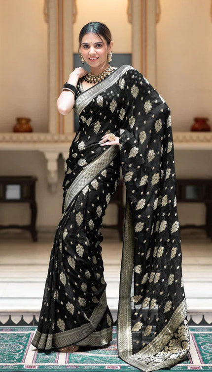 Picturesque Black Banarasi Silk Saree