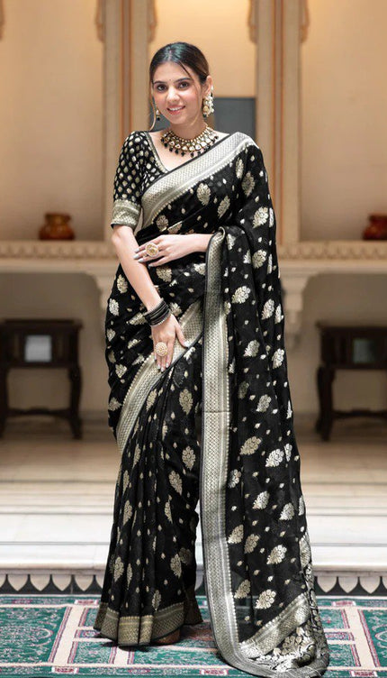 Picturesque Black Banarasi Silk Saree