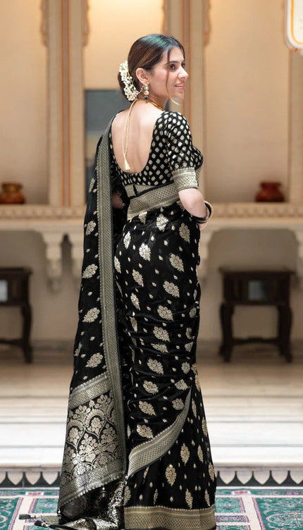 Picturesque Black Banarasi Silk Saree