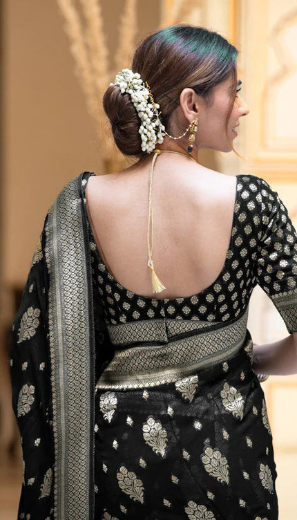 Picturesque Black Banarasi Silk Saree