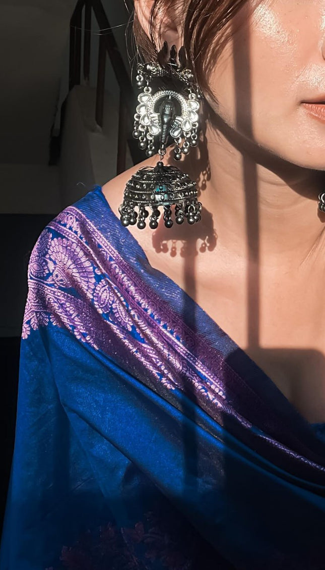 Surreptitious Blue Soft Banarasi Silk Saree