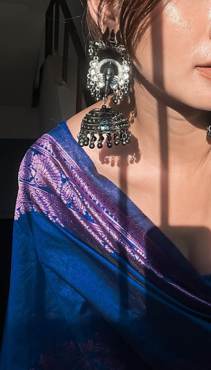 Surreptitious Blue Soft Banarasi Silk Saree