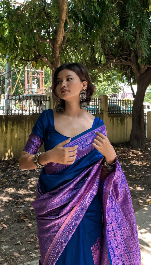 Surreptitious Blue Soft Banarasi Silk Saree