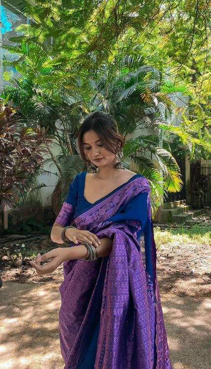 Surreptitious Blue Soft Banarasi Silk Saree