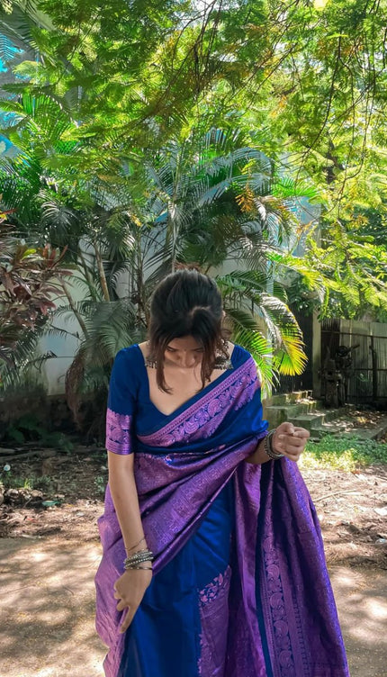 Surreptitious Blue Soft Banarasi Silk Saree