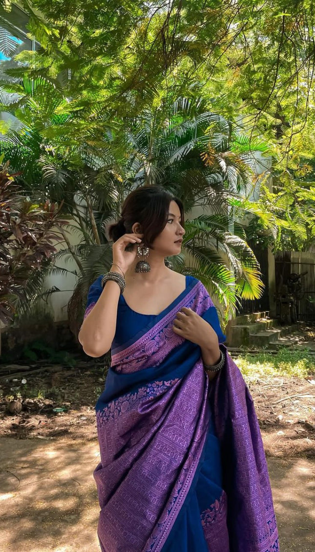 Surreptitious Blue Soft Banarasi Silk Saree