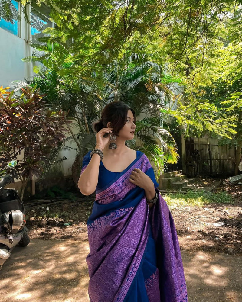 Surreptitious Blue Soft Banarasi Silk Saree