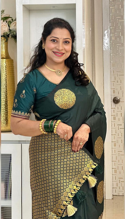 Ideal Dark Green Soft Silk Saree