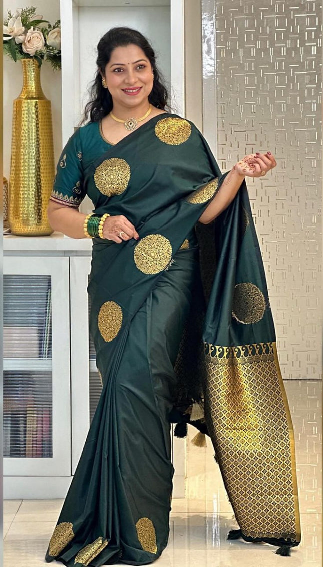 Ideal Dark Green Soft Silk Saree