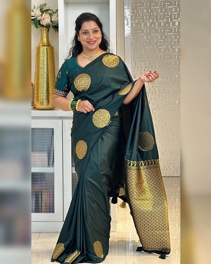 Ideal Dark Green Soft Silk Saree