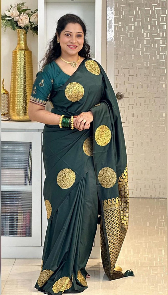 Ideal Dark Green Soft Silk Saree