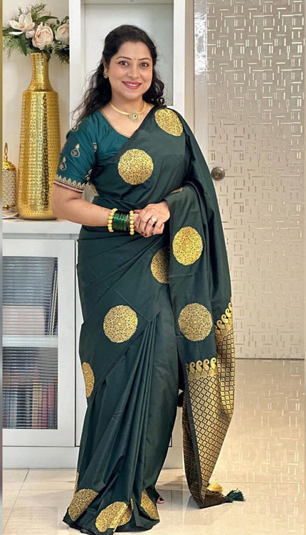 Ideal Dark Green Soft Silk Saree