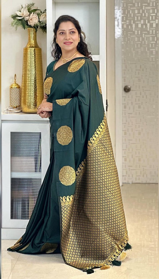 Ideal Dark Green Soft Silk Saree