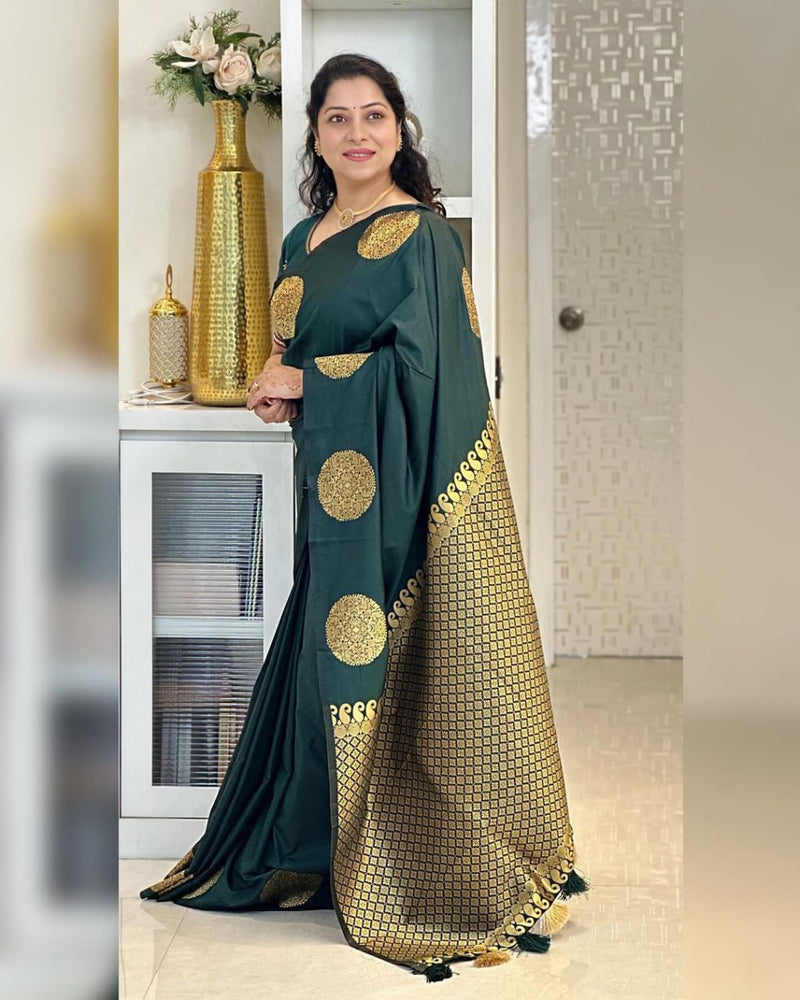 Ideal Dark Green Soft Silk Saree
