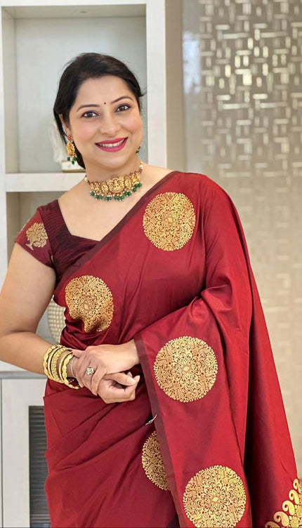 Charming Maroon Soft Silk Saree