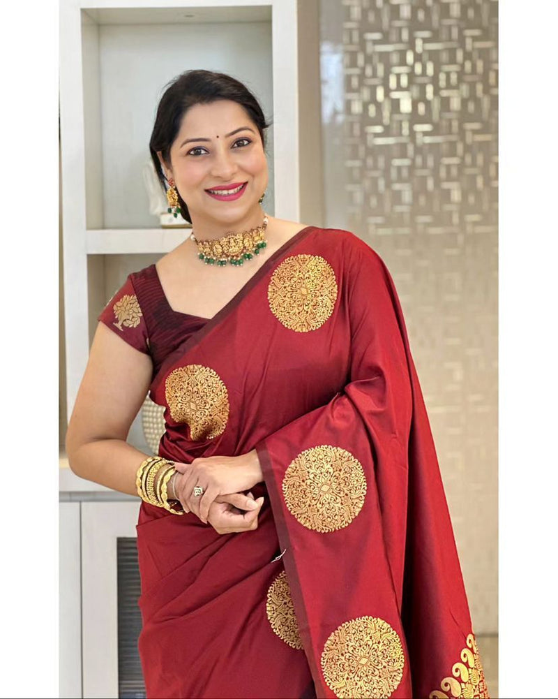 Charming Maroon Soft Silk Saree