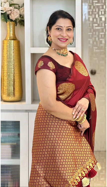 Charming Maroon Soft Silk Saree