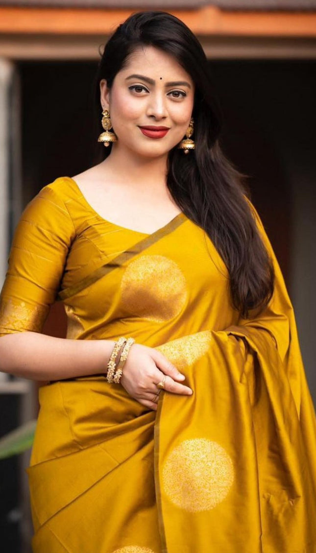 Ebullience Yellow Soft Silk Saree