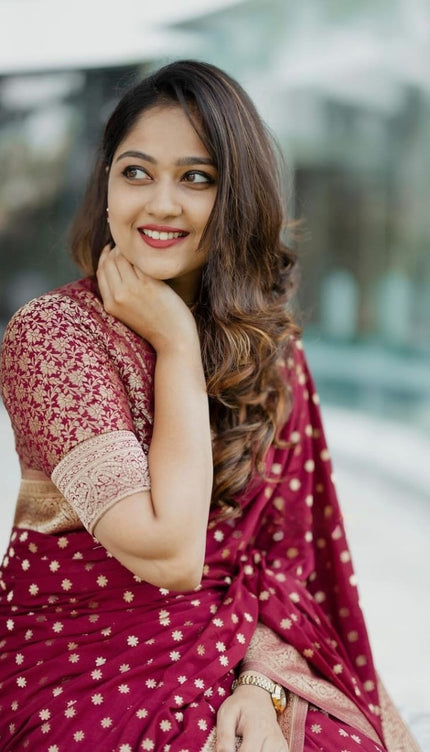 Gossamer Maroon Soft Silk Saree