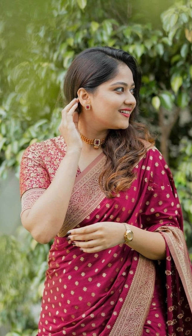 Gossamer Maroon Soft Silk Saree