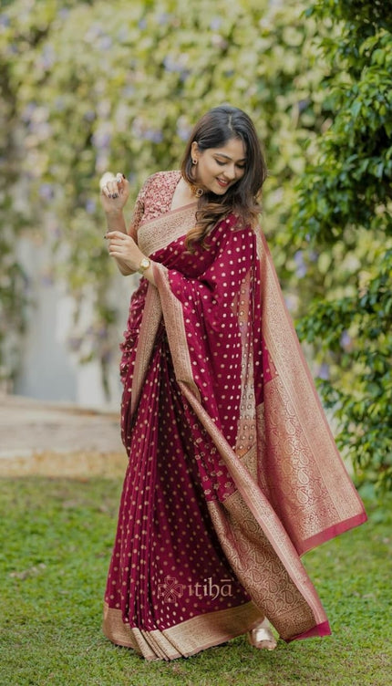 Gossamer Maroon Soft Silk Saree