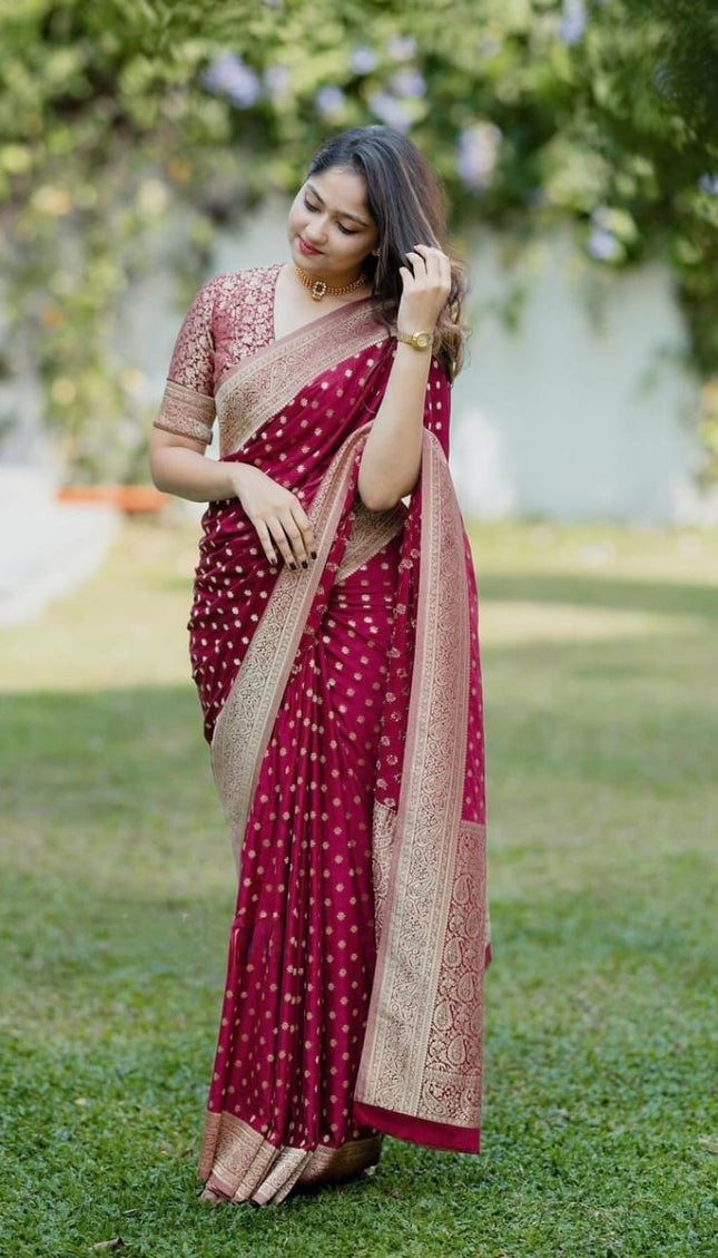 Gossamer Maroon Soft Silk Saree