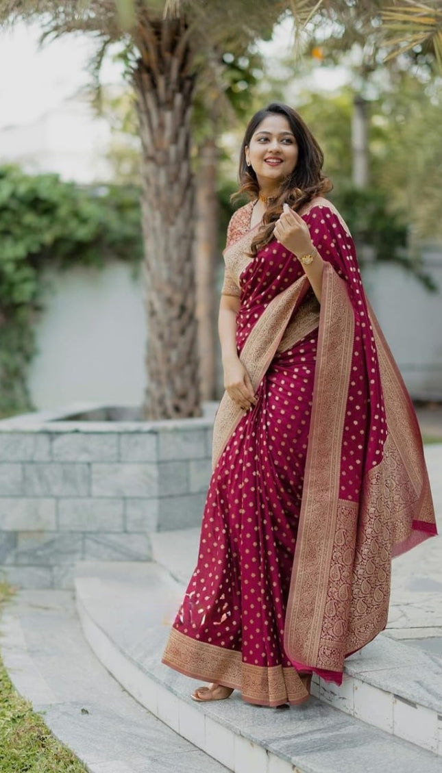 Gossamer Maroon Soft Silk Saree