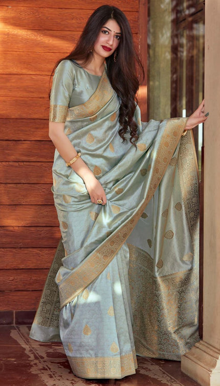 Beauteous Grey Soft Silk Saree