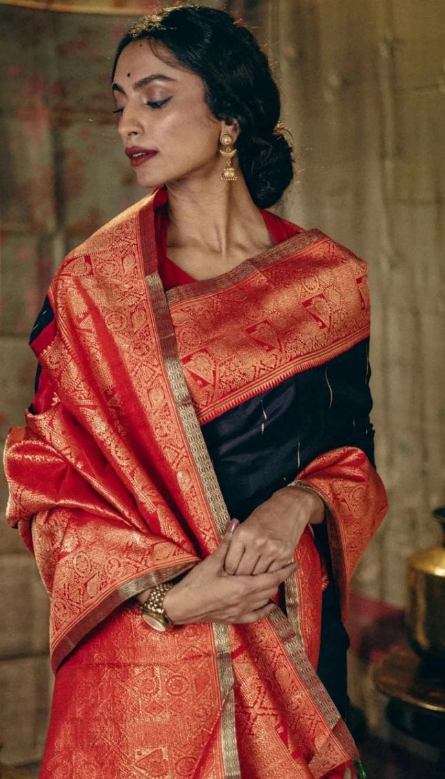 Embrocation Black Soft Silk Saree