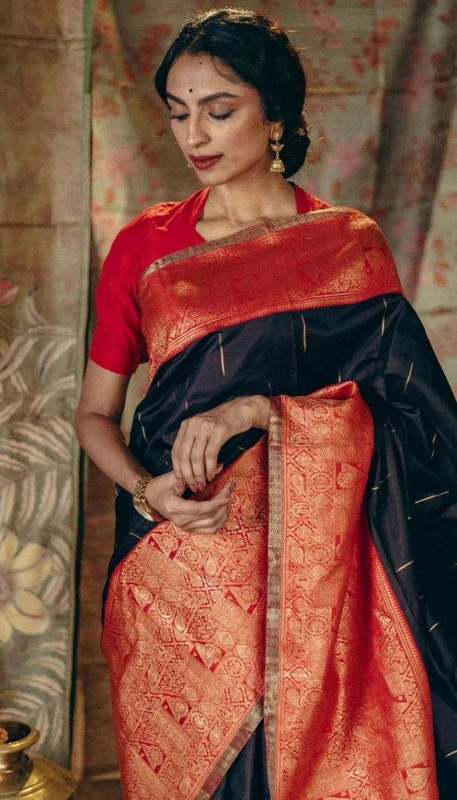 Embrocation Black Soft Silk Saree